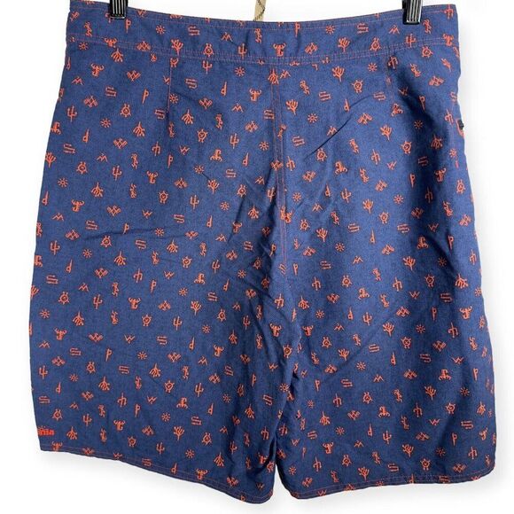 Patagonia Men's Shorts Wavefarer Printed Swim Trunks Size 34 Blue Orange - Picture 2 of 9